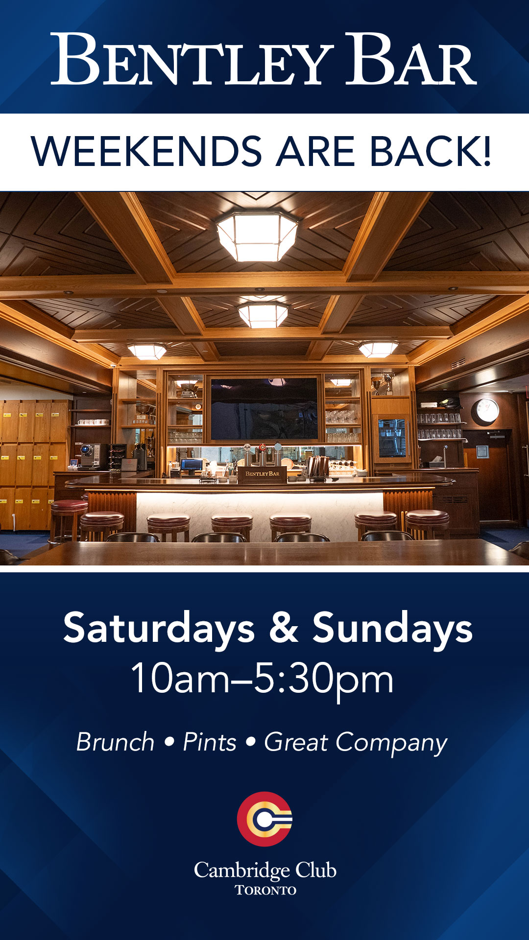 Bentley Bar weekends are back - Saturdays & Sundays, 10am - 5:30pm - brunch, pints, great company
