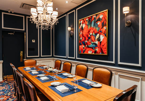 Boardroom, set with table settings from the Oak Room, in the Cambridge Club, available for members and guests to book