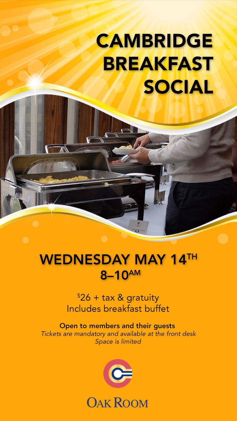 Breakfast Social - Wednesday, May 14th, 8-10am - in the Oak Room