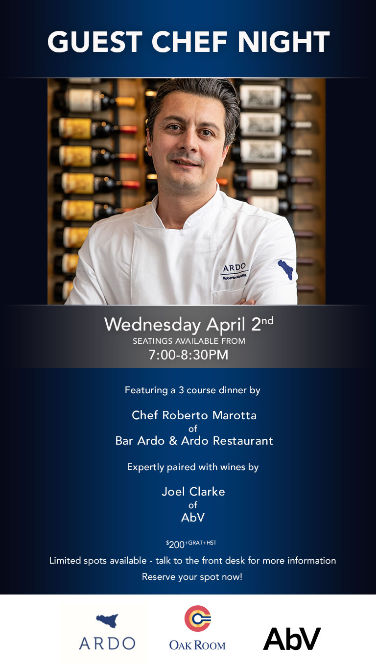 Guest Chef Night - Wednesday, April 2nd seatings available from 7-8:30pm